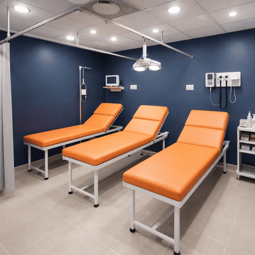 Treatment area inside Westridge Medical Healthcare, with examination couches and monitoring equipment